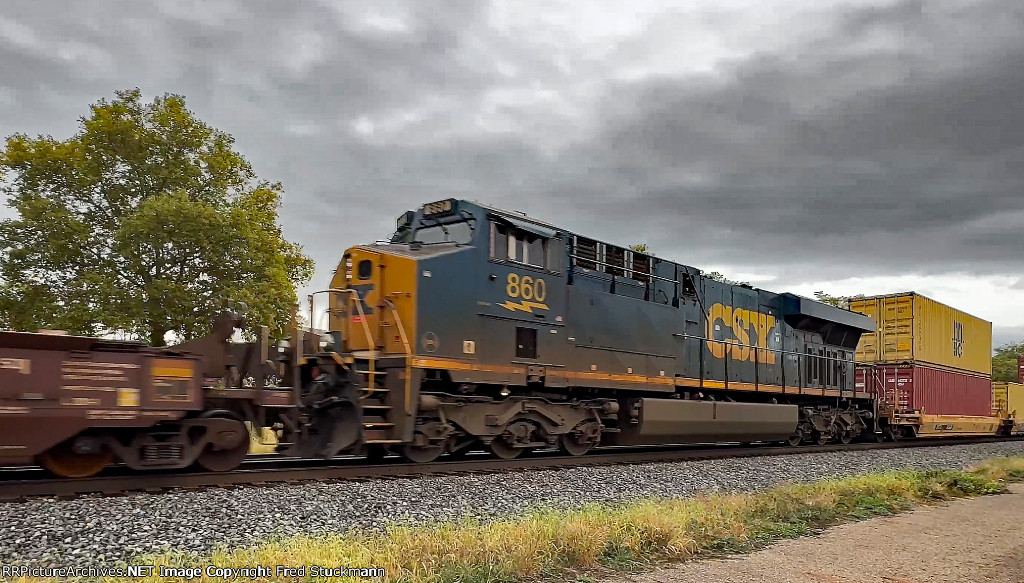 CSX 860 helps under threatening weather.